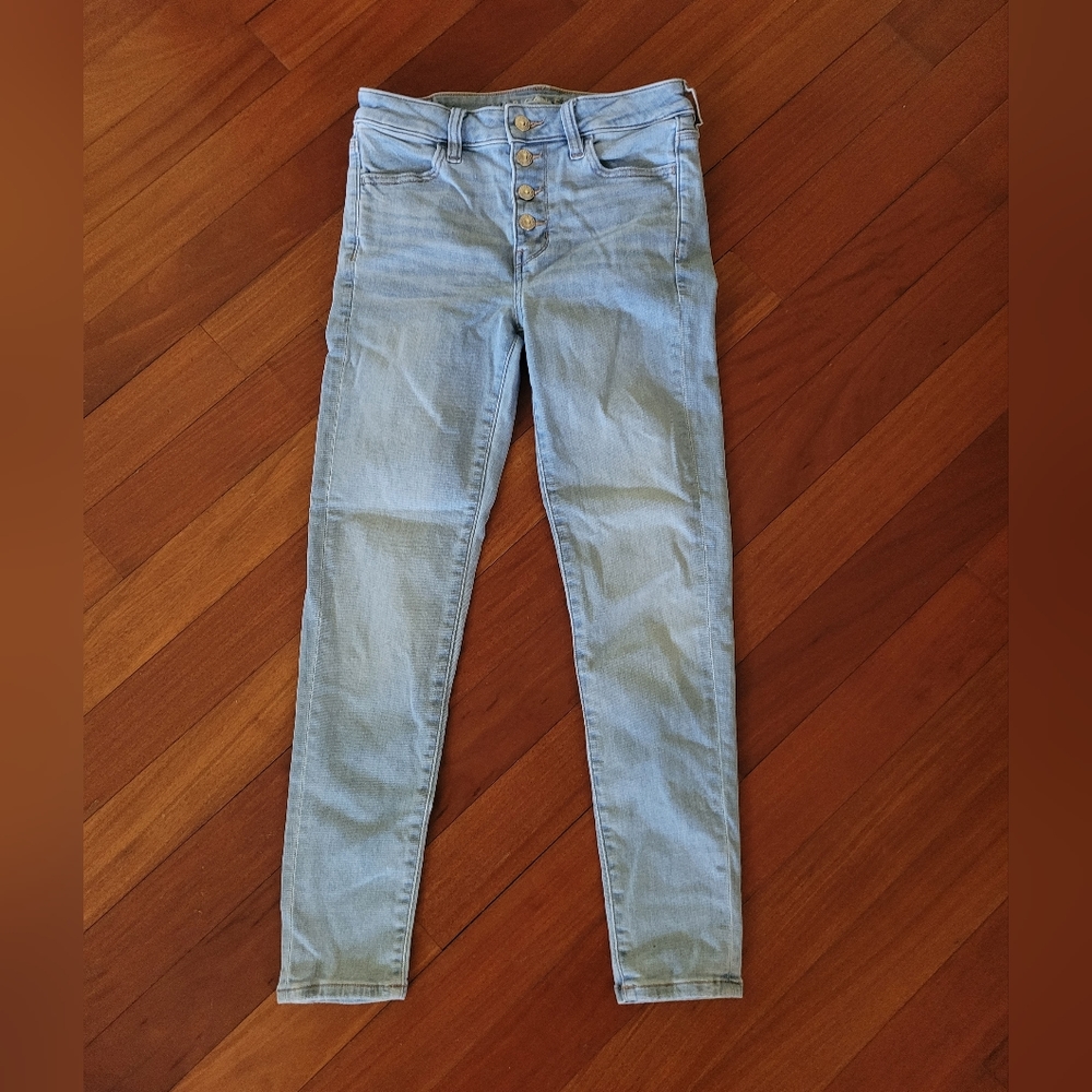 American Eagle Outfitters Light wash button fly denim jeans high rise crop 4